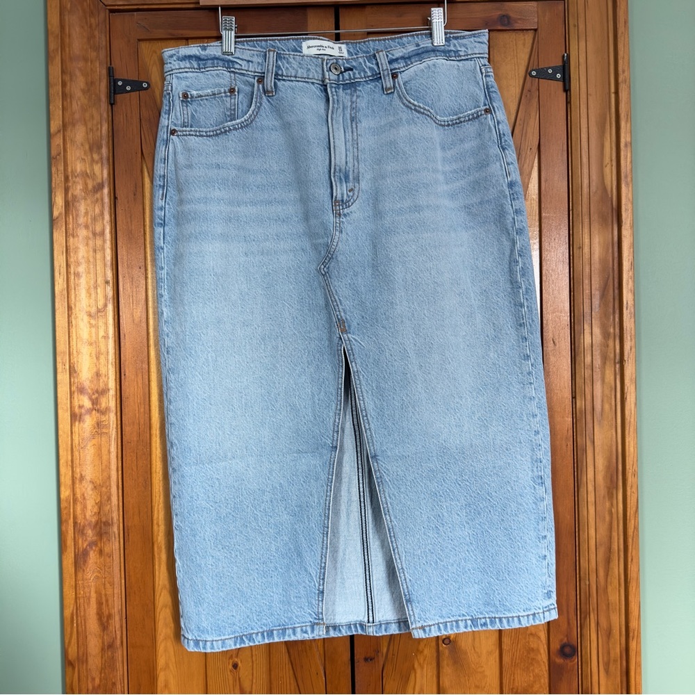 Abercrombie High Rise Denim Midi Skirt
